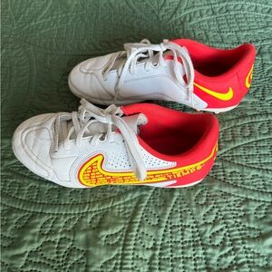 Nike Kids Tiempo Sneakers - White and Red with Yellow Accents